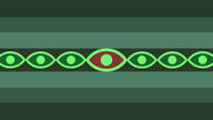 A flag with seven stripes: Dull dark green, faded teal, pale bluish-green, dull dark green, pale bluish-green, faded teal, and dull dark green. The middle stripe has a light green eye pattern, the insides all green except the middle eye, which is dark red.
